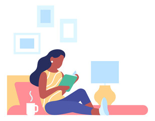 Comfortable reading. Woman holding book. Person relaxing at home