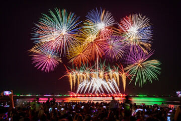 Obraz premium Fireworks display on black background.