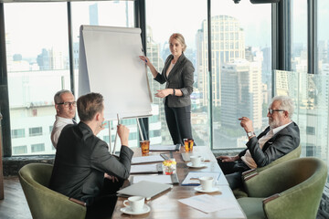 Business staff or personnel group meeting in room