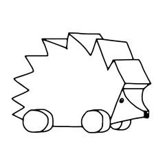 Beautiful hand-drawn black vector illustration of one toy wooden hedgehog isolated on a white background for coloring book for children