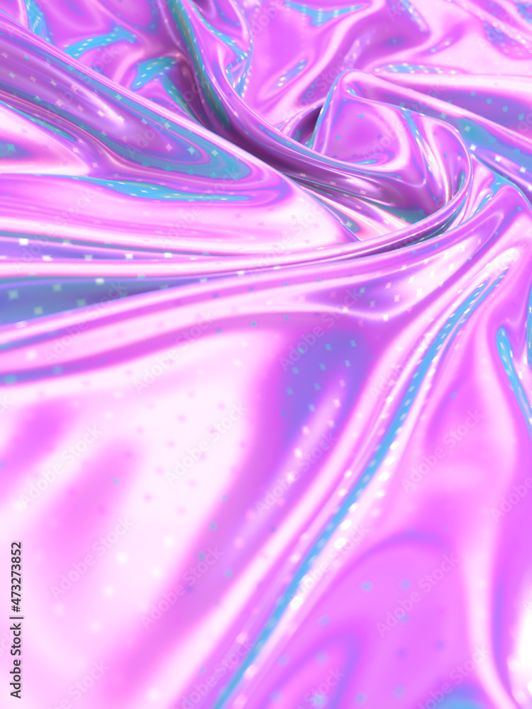 Poster wavy fabric with glitter pattern of shiny diamonds. luxury smooth background. 3d rendering digital i