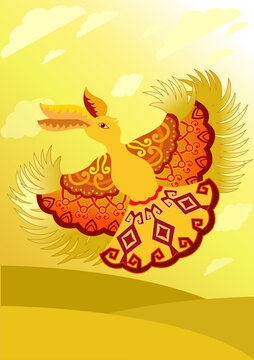 golden bird vector illustration with simple background