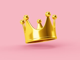 3D Rendering Gold Crown Isolated on pink Background