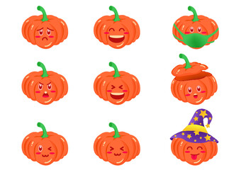 set of halloween pumpkins character with different expressions vector illustration