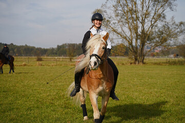 Shooting with horses and riders in autumn