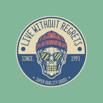 retro label of skull wearing beanie hat, this cool image is suitable for rapper music club logos or for extreme sport logo like skateboard, bmx, etc, can be used t-shirt or merchandise design