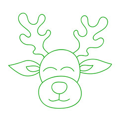 Vector illustration of a green christmas deer on white background. Line drawing.