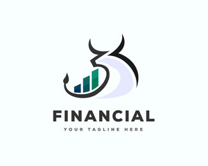 bull line art look back financial chart logo template illustration