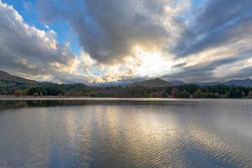 Blue and yellow colored clouds at sunset