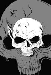 Human skull with ghost vector illustration