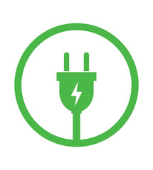 Electric plug icon. Electrical plug with lighting symbol. Green energy logo or icon vector design template with electric plugs 