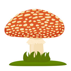 Vector illustration of a red spotted toadstool in cartoon style.