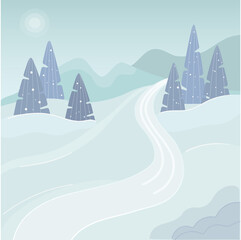 Illustration winter nature forest with snow and forest