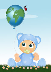 Obraz na płótnie Canvas illustration of baby with balloon in the shape of the world