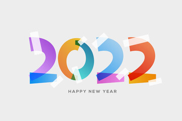 Happy New Year 2022 creative typography design stick with tape