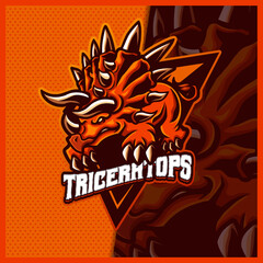 Triceratops dinosaurs mascot esport logo design illustrations vector template, Raptor logo for team game streamer youtuber banner twitch discord © FNR Graphics