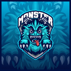 Cute Fluffy Monster mascot esport logo design illustrations vector template, Stone Monster logo for team game streamer merch, full color cartoon style