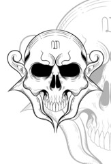 Human skull with keris weapon vector illustration