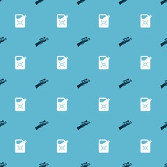Set Sniper rifle with scope and Canister fuel on seamless pattern. Vector