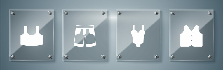 Set Waistcoat, Swimsuit, Short or pants and Undershirt. Square glass panels. Vector