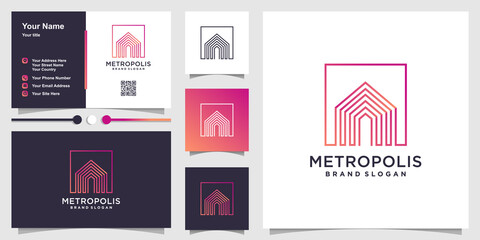 Metropolis logo design capital, apartment, real estate company Premium Vector