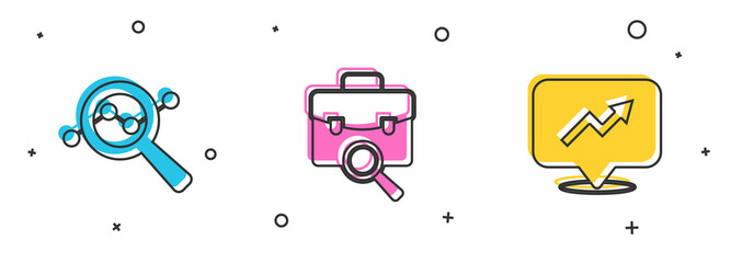 Set Search data analysis, Work search and Financial growth icon. Vector