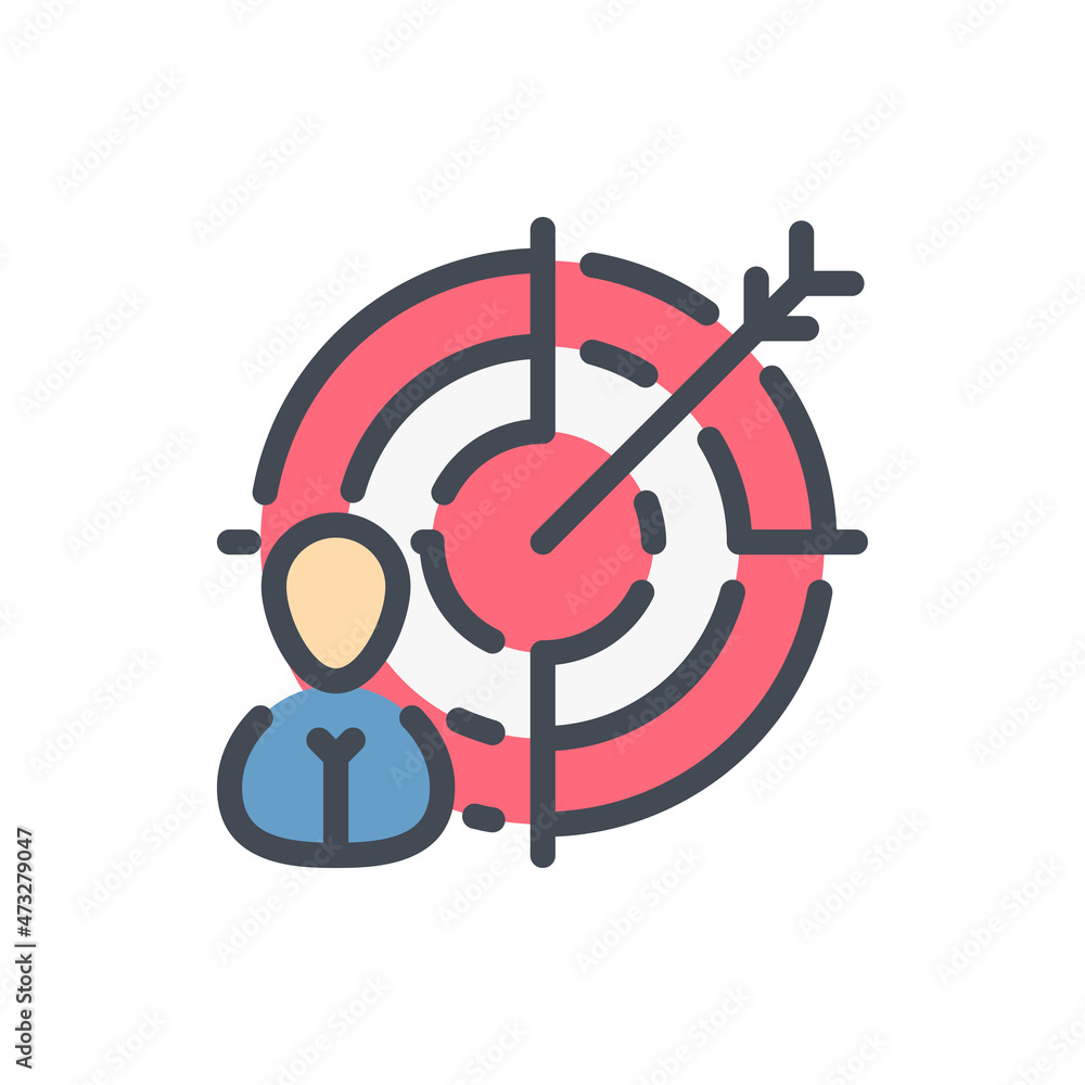 Aufkleber target audience color line icon. target with arrow and person vector outline colorful sign.