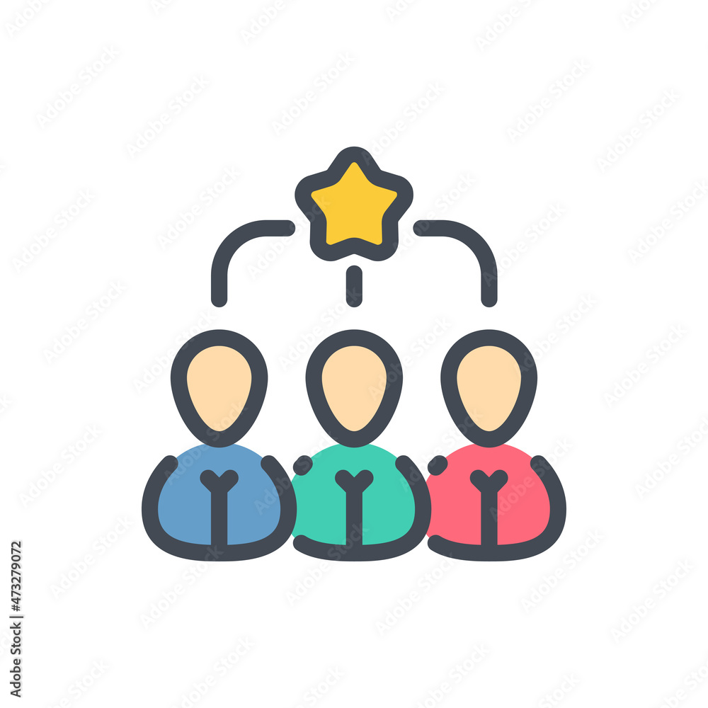 Poster client feedback and customer satisfaction color line icon. three persons with star above vector outl