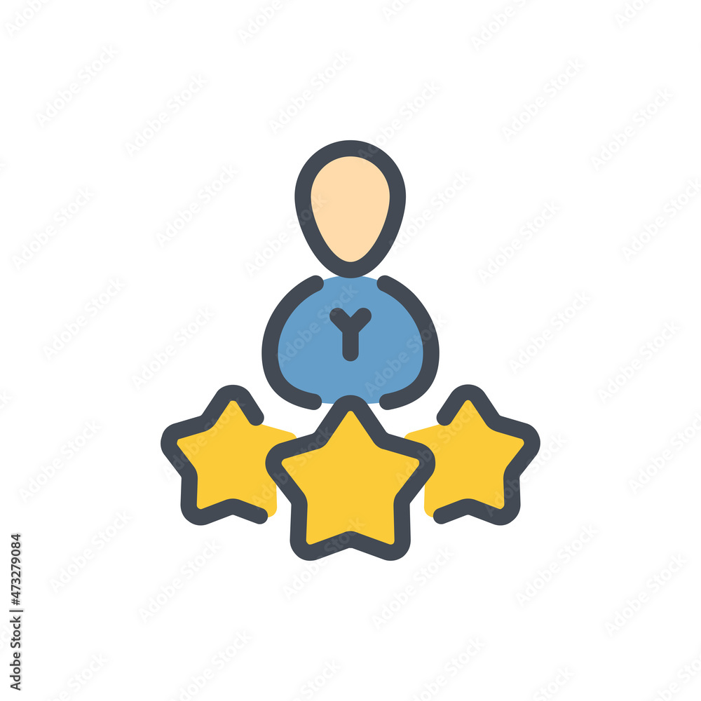 Poster personal rating and customer satisfaction color line icon. person with three stars vector outline co