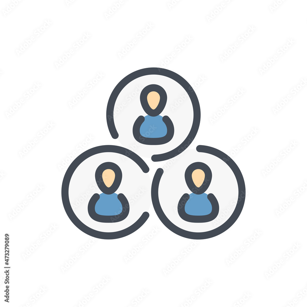Poster connection of people and collaboration color line icon. people inside circles vector outline colorfu