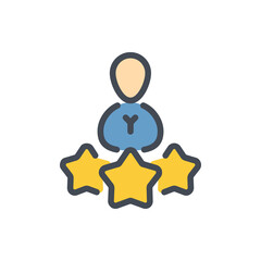 Personal rating and Customer satisfaction color line icon. Person with three stars vector outline colorful sign.