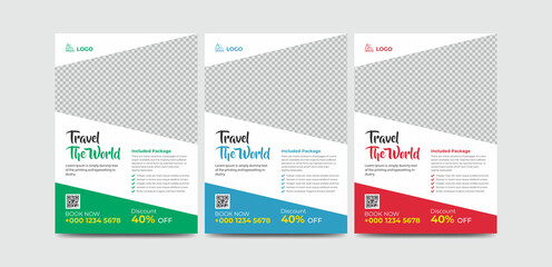 Modern travel flyer or poster design template. Editable tour poster template with brush stroke