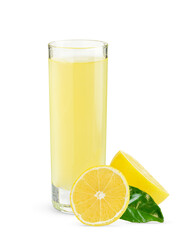 Glass of juice with lemons isolated on white background with clipping path.