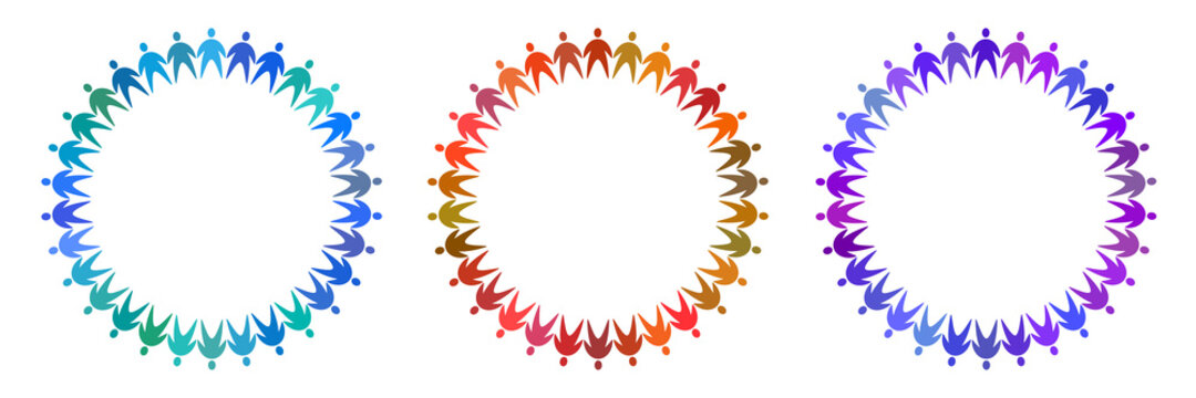 Circle people logo set. Colorful multicultural icon. Volunteer insignia. Charity symbol. Vector