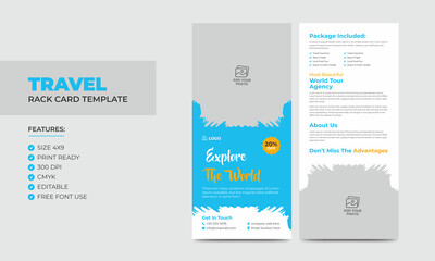Travel Rack Card or Dl Flyer Template. Double-Sided Tour Poster Leaflet Design Template