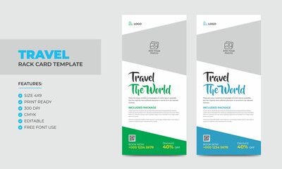 Travel Rack Card or Dl Flyer Template. Double-Sided Tour Poster Leaflet Design Template