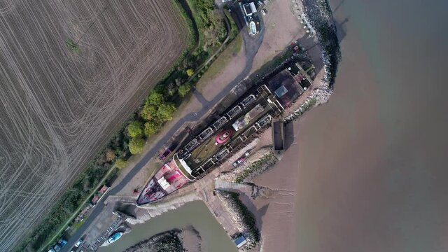 Descending birdseye view over the TSS Duke of Lancaster also known as The Fun Ship on the banks of the River Dee