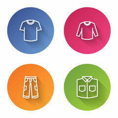 Set line T-shirt, Sweater, Pants and Shirt. Color circle button. Vector