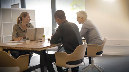 start-up in a team of three people working on a project