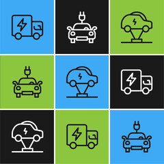 Set line Electric truck, car and icon. Vector