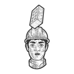 brick flying on head in helmet sketch raster