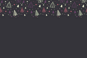 Christmas background with hand drawn trees. Vector