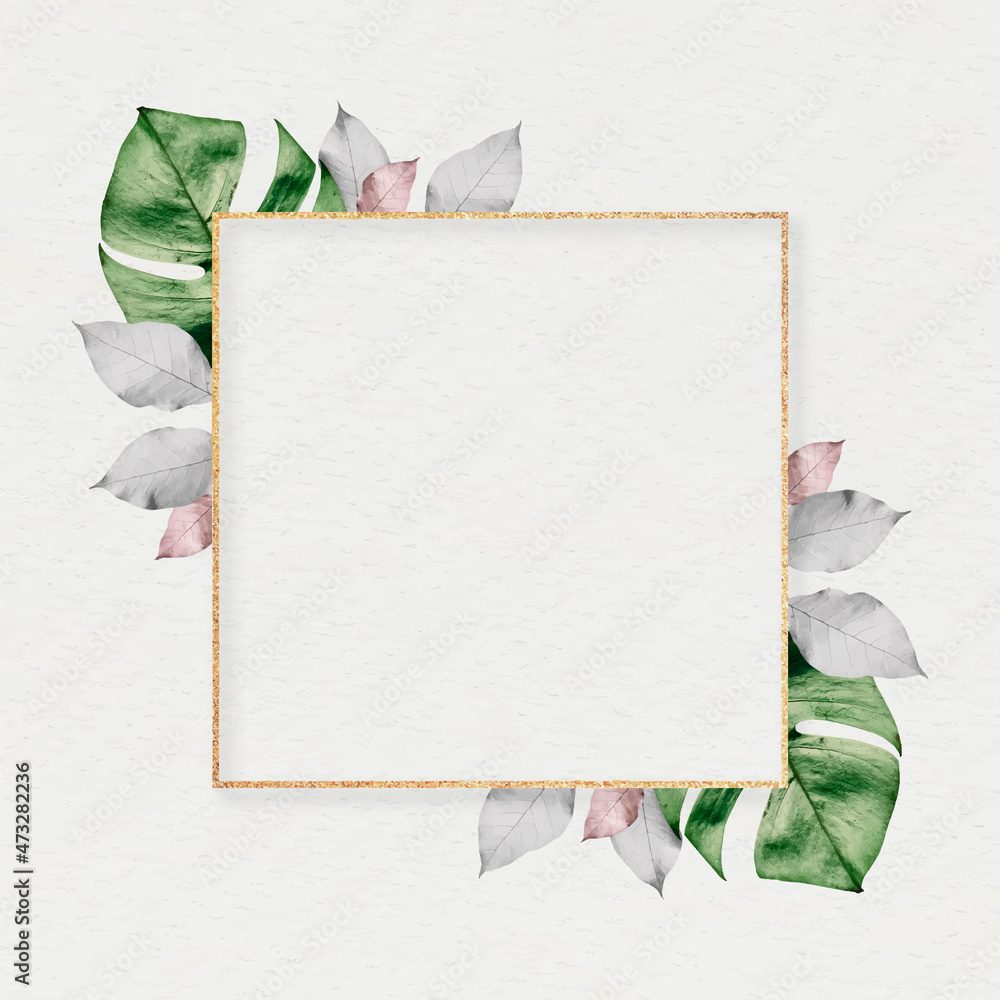 Aufkleber gold frame with foliage pattern on marble textured background vector