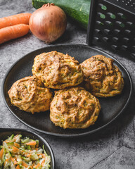 Zucchini Fritters with onion, carrots and fresh zucchini