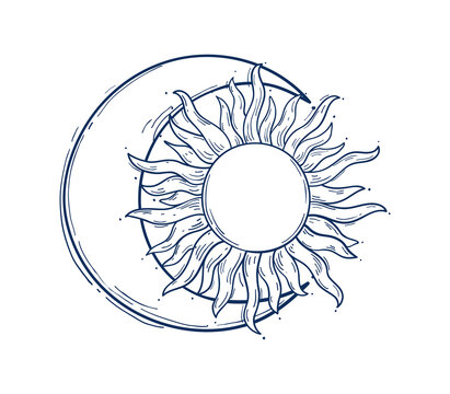 Mystical Drawing Sun Moon Human Faces Star Circle Place Text Stock Vector  by ©Roomyana 205601214