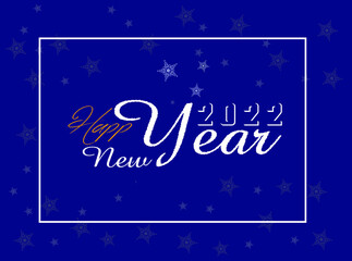 Fototapeta na wymiar Happy New Year 2022 typography blue background design with snowflakes