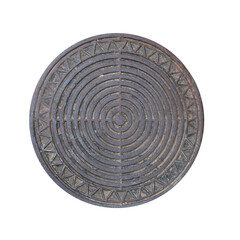 Old iron manhole cover isolated on white