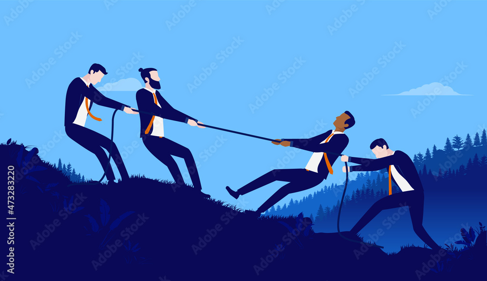 Wall mural corporate people in competition - vector illustration of businessmen competing in tug of war, pullin - Wall murals