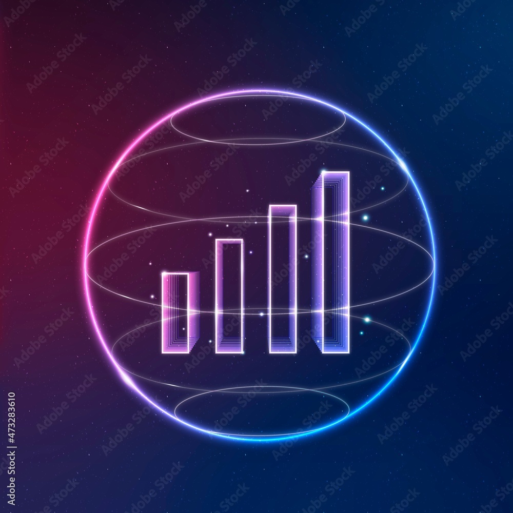 Poster wifi signal communication technology vector neon icon with bar chart