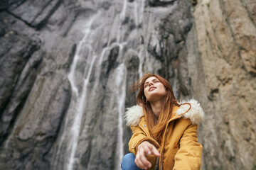 woman hiker with backpack mountains travel adventure freedom